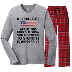 If You Still Hate Trump After This Stupidity Is Impressive Funny Women's Long Sleeve Flannel Pajama Set 