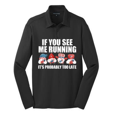 If You Sea Me Running Its Probably Fireworks Director Usa Cute Gift Silk Touch Performance Long Sleeve Polo