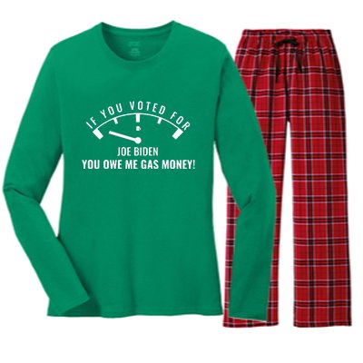 If You Voted For Biden You Owe Americans Gas Money Women's Long Sleeve Flannel Pajama Set 