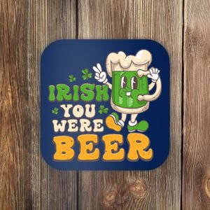 Irish You Were Beer Groovy Green Beer St Patrick's Day Coaster