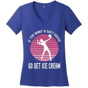 If You Want A Soft Serve Go Get Ice Cream Punny Volleyball Gift Women's V-Neck T-Shirt