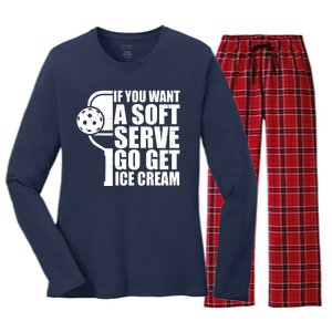 If You Want A Soft Serve Go Get Ice Cream Funny Pickleball Women's Long Sleeve Flannel Pajama Set 