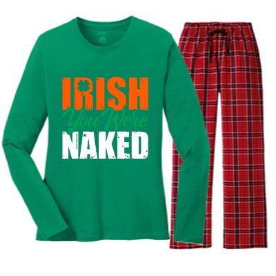 Irish You Were Naked Funny St Patricks Day Women's Long Sleeve Flannel Pajama Set 