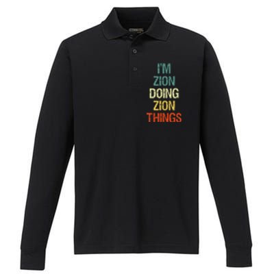 IM Zion Doing Zion Things Personalized First Name Performance Long Sleeve Polo