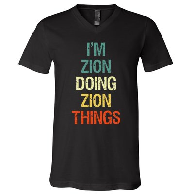 IM Zion Doing Zion Things Personalized First Name V-Neck T-Shirt