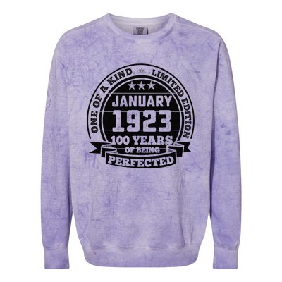 January 1923 100th Birthday Gift 100 Yrs Of Being Perfected Colorblast Crewneck Sweatshirt