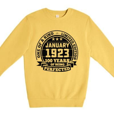 January 1923 100th Birthday Gift 100 Yrs Of Being Perfected Premium Crewneck Sweatshirt