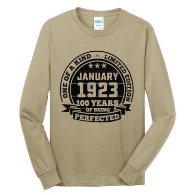 January 1923 100th Birthday Gift 100 Yrs Of Being Perfected Tall Long Sleeve T-Shirt