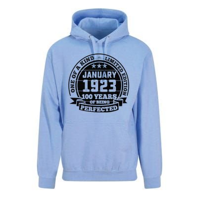 January 1923 100th Birthday Gift 100 Yrs Of Being Perfected Unisex Surf Hoodie