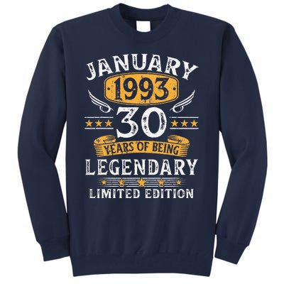 January 1993 30 Year Old Gifts Vintage 30th Birthday Tall Sweatshirt