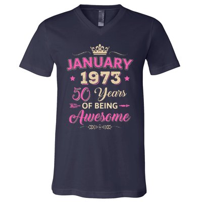 January 1973 50 Years Of Being Awesome Retro 50Th Birthday V-Neck T-Shirt