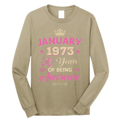 January 1973 50 Years Of Being Awesome Retro 50Th Birthday Long Sleeve Shirt