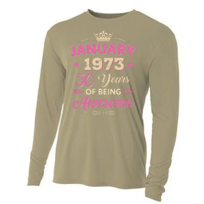 January 1973 50 Years Of Being Awesome Retro 50Th Birthday Cooling Performance Long Sleeve Crew