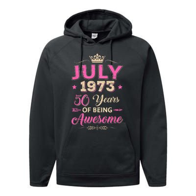 July 1973 50 Years Of Being Awesome Retro 50Th Birthday Performance Fleece Hoodie