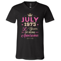 July 1973 50 Years Of Being Awesome Retro 50Th Birthday V-Neck T-Shirt