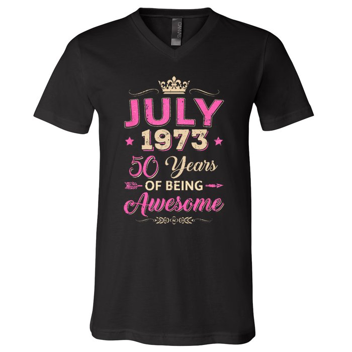 July 1973 50 Years Of Being Awesome Retro 50Th Birthday V-Neck T-Shirt