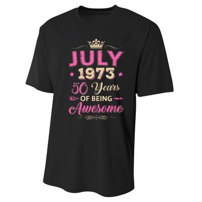 July 1973 50 Years Of Being Awesome Retro 50Th Birthday Performance Sprint T-Shirt