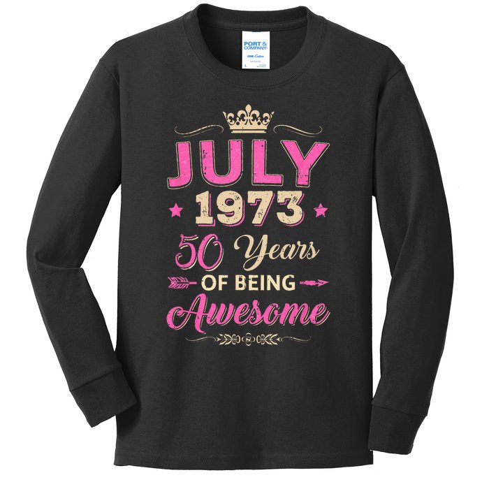 July 1973 50 Years Of Being Awesome Retro 50Th Birthday Kids Long Sleeve Shirt