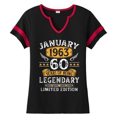 January 1963 60 Year Old Gifts Vintage 60th Birthday Cute Ladies Halftime Notch Neck Tee