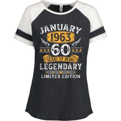 January 1963 60 Year Old Gifts Vintage 60th Birthday Cute Enza Ladies Jersey Colorblock Tee