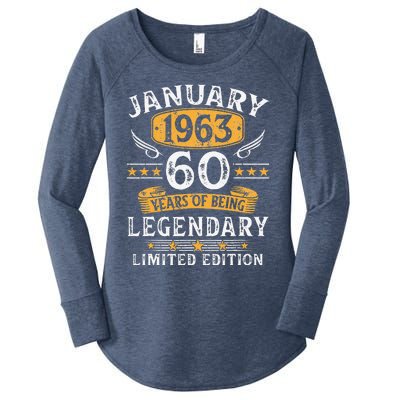 January 1963 60 Year Old Gifts Vintage 60th Birthday Cute Women's Perfect Tri Tunic Long Sleeve Shirt