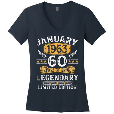 January 1963 60 Year Old Gifts Vintage 60th Birthday Cute Women's V-Neck T-Shirt