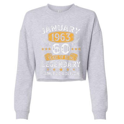 January 1963 60 Year Old Gifts Vintage 60th Birthday Cute Cropped Pullover Crew