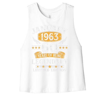 January 1963 60 Year Old Gifts Vintage 60th Birthday Cute Women's Racerback Cropped Tank