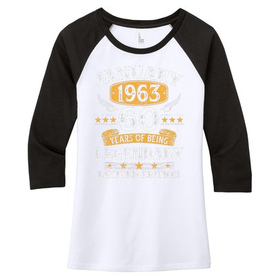 January 1963 60 Year Old Gifts Vintage 60th Birthday Cute Women's Tri-Blend 3/4-Sleeve Raglan Shirt