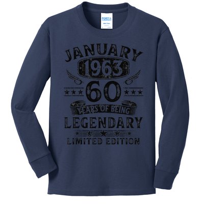 January 1963 60 Year Old Gifts Vintage 60th Birthday Kids Long Sleeve Shirt