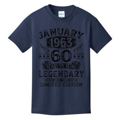 January 1963 60 Year Old Gifts Vintage 60th Birthday Kids T-Shirt