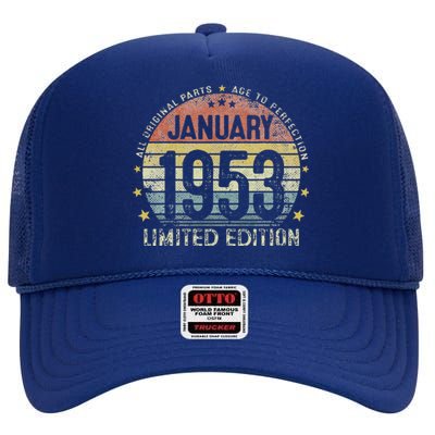 January 1953 70 Year Old 70th Birthday Gifts Vintage 1953 High Crown Mesh Back Trucker Hat