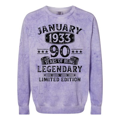 January 1933 90 Year Old 90th Birthday Gifts Vintage 1933 Colorblast Crewneck Sweatshirt