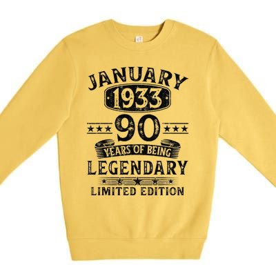 January 1933 90 Year Old 90th Birthday Gifts Vintage 1933 Premium Crewneck Sweatshirt