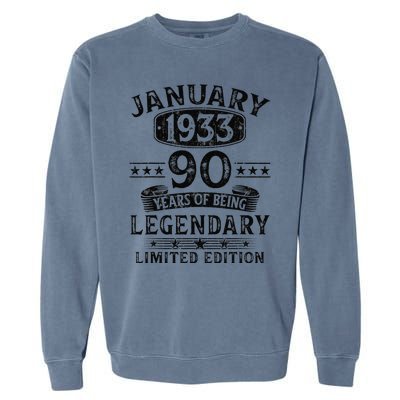 January 1933 90 Year Old 90th Birthday Gifts Vintage 1933 Garment-Dyed Sweatshirt