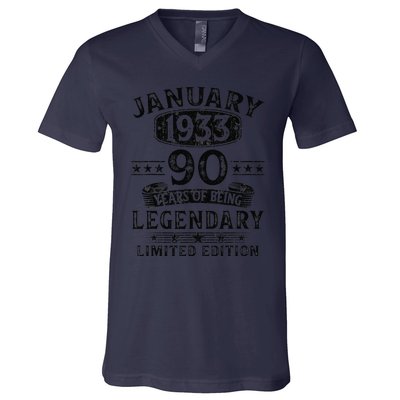 January 1933 90 Year Old 90th Birthday Gifts Vintage 1933 V-Neck T-Shirt