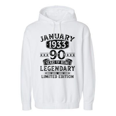 January 1933 90 Year Old 90th Birthday Gifts Vintage 1933 Garment-Dyed Fleece Hoodie