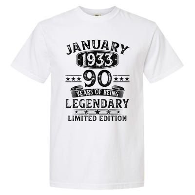 January 1933 90 Year Old 90th Birthday Gifts Vintage 1933 Garment-Dyed Heavyweight T-Shirt