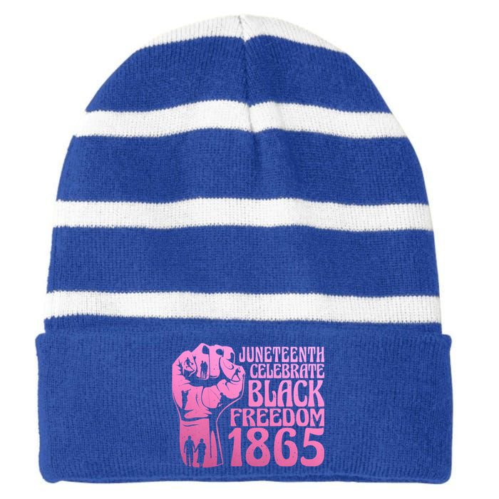 Juneteenth 1865 African American Pride Black Freedom Gift Striped Beanie with Solid Band