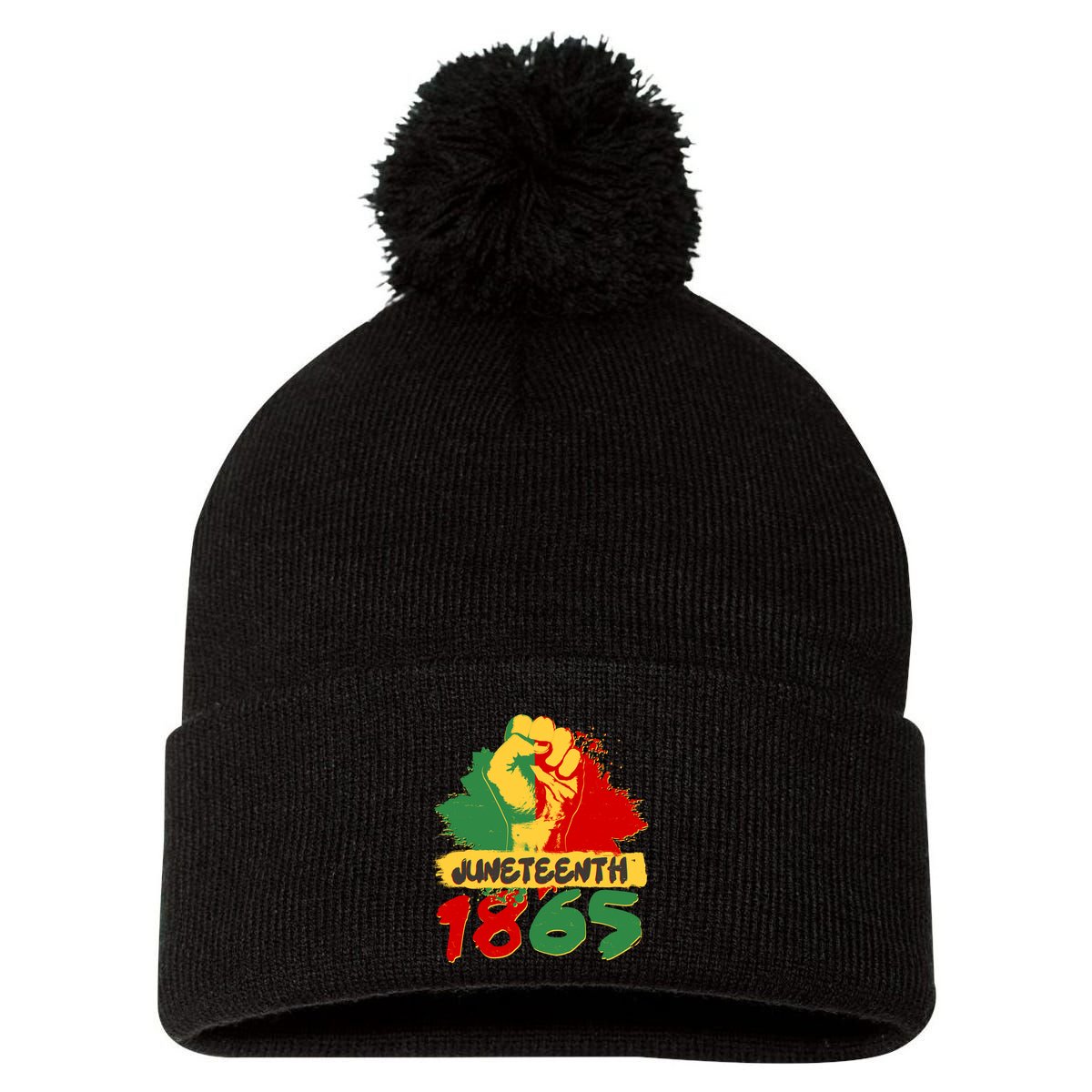Juneteeth 1865 African Black American Holiday Pom Pom 12in Knit Beanie