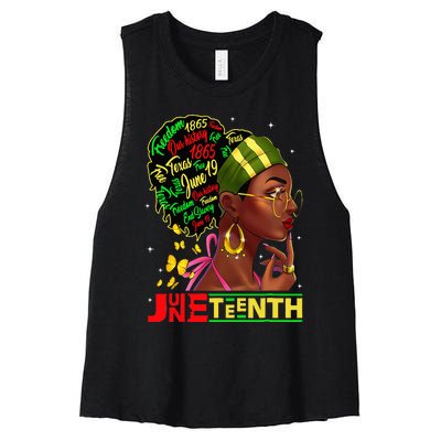 Juneteenth 1865 Black Woman Butterfly African Melanin Queen Women's Racerback Cropped Tank