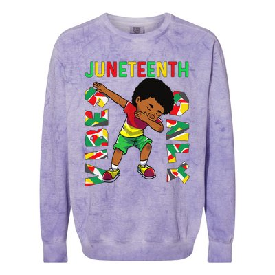 Juneteenth 1865 Dabbing Vibes Only Black African Boy  Colorblast Crewneck Sweatshirt