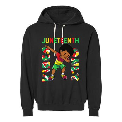 Juneteenth 1865 Dabbing Vibes Only Black African Boy  Garment-Dyed Fleece Hoodie