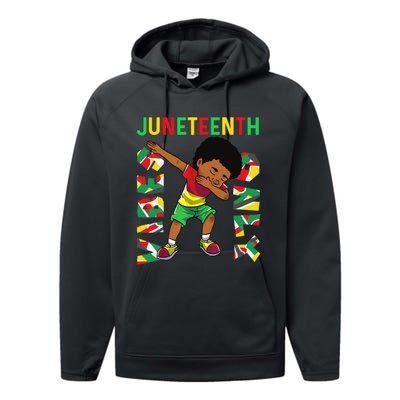 Juneteenth 1865 Dabbing Vibes Only Black African Boy  Performance Fleece Hoodie