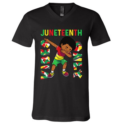 Juneteenth 1865 Dabbing Vibes Only Black African Boy  V-Neck T-Shirt