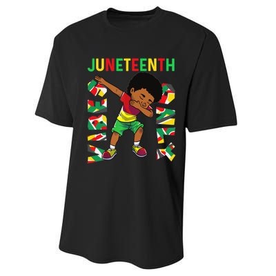 Juneteenth 1865 Dabbing Vibes Only Black African Boy  Performance Sprint T-Shirt