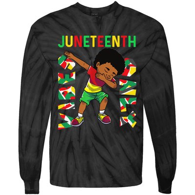 Juneteenth 1865 Dabbing Vibes Only Black African Boy  Tie-Dye Long Sleeve Shirt