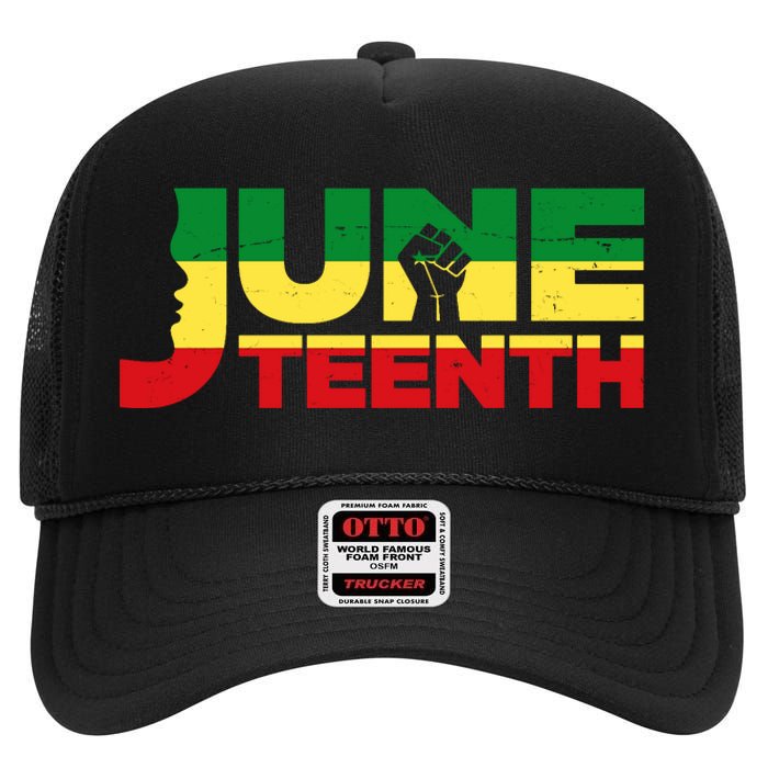 Juneteenth 1865 Freedom Black Pride High Crown Mesh Back Trucker Hat