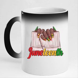 Juneteenth 1865 Finger Nails Manicure 11oz Black Color Changing Mug