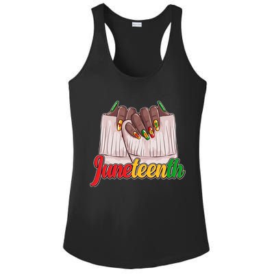 Juneteenth 1865 Finger Nails Manicure Ladies PosiCharge Competitor Racerback Tank